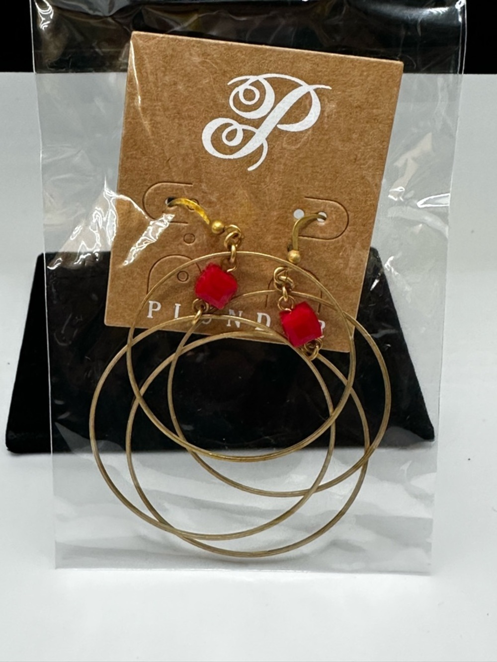 AND Gold-Tone Triple Hoop Earrings with Red Accent Beads